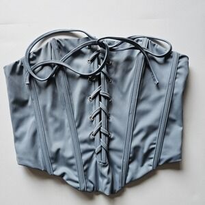 Edikted Blue Lace Up Corset Top Size Small Y2K Fairy Ren Faire Boned Night Out